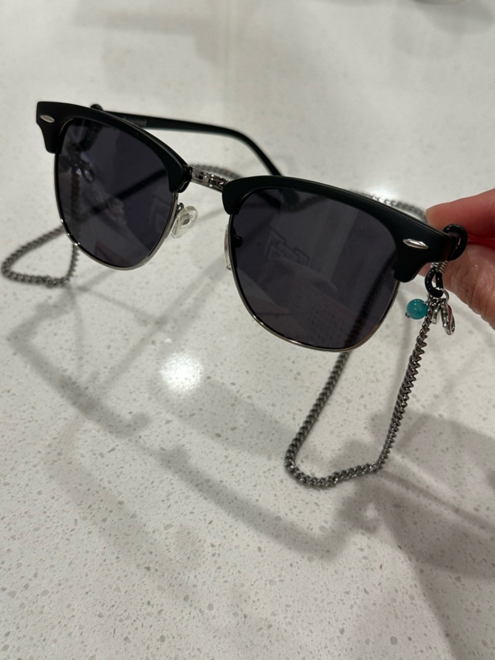 Black Polarized Sunglasses with Silver Chain